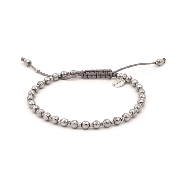 Bracelet Obscura – Macramé Tissé, Hématite 4 mm & Argent Karen