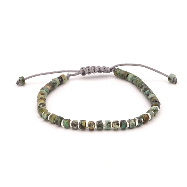 Bracelet Sirocco - Macramé Turquoise Africaine, argent brut