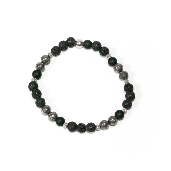 Combinaison classique pyrite & onyx mat & pierre de lave et argent sterling de Thai Karen KERNILION